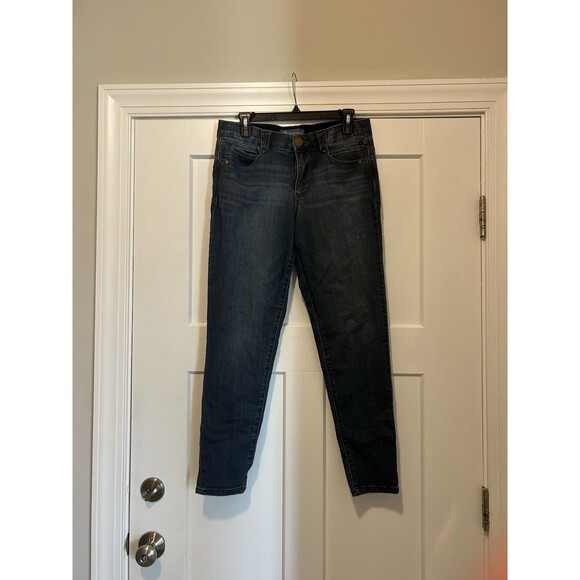 Democracy Ab Technology Skinny Jeans Womens Size 10 Mid Rise Dark Light Distress - Picture 1 of 8